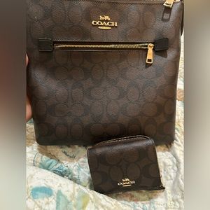 Coach Signature Cross-Body Purse W/ Matching Wallet